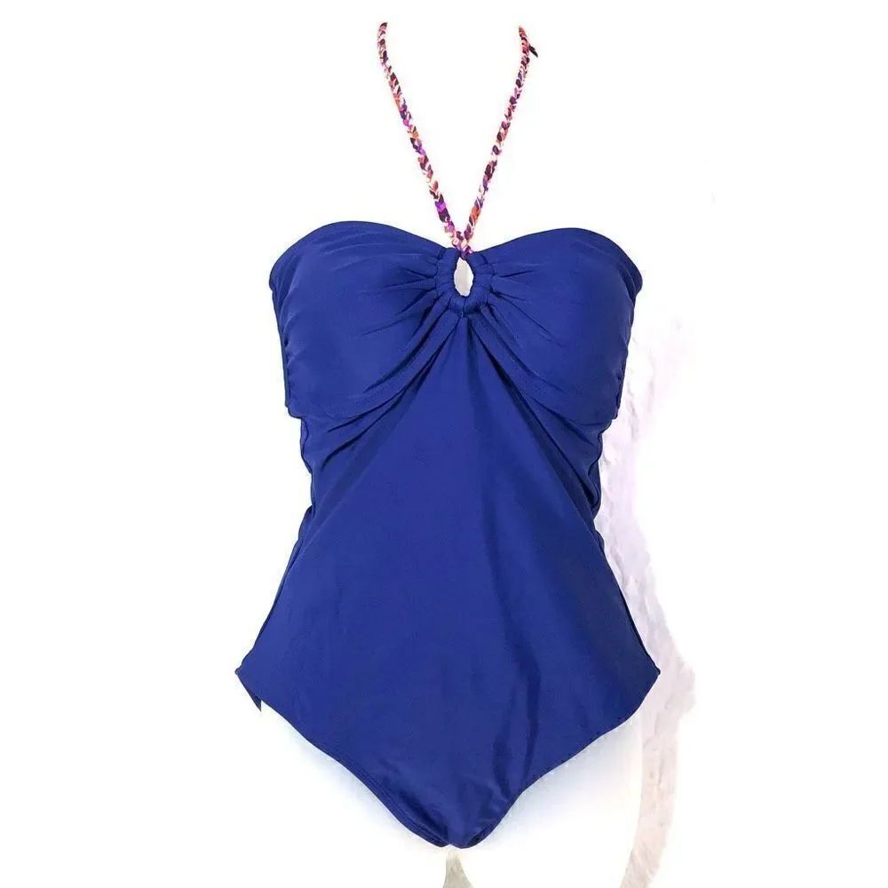 Women's Tied Up Swimsuit Bathing Suit Halter Neck One Piece Beach Summer Blue